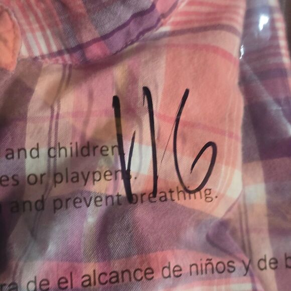 LL Bean Girls Cotton LS Button Up Pink White Navy Plaid Blouse Size L Pet - Picture 7 of 7